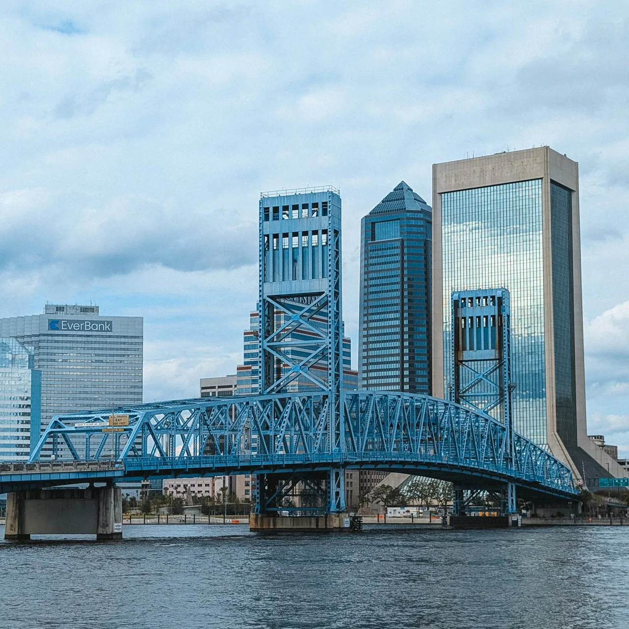 Jacksonville skyline along the St. Johns River with downtown bridges, Northeast Florida