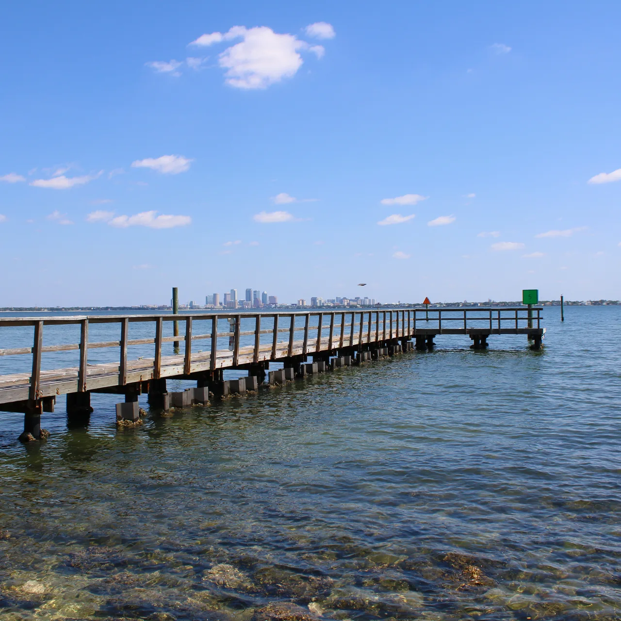 Tampa skyline reflected in Hillsborough Bay, viewed from Ballast Point Park, April 2024
