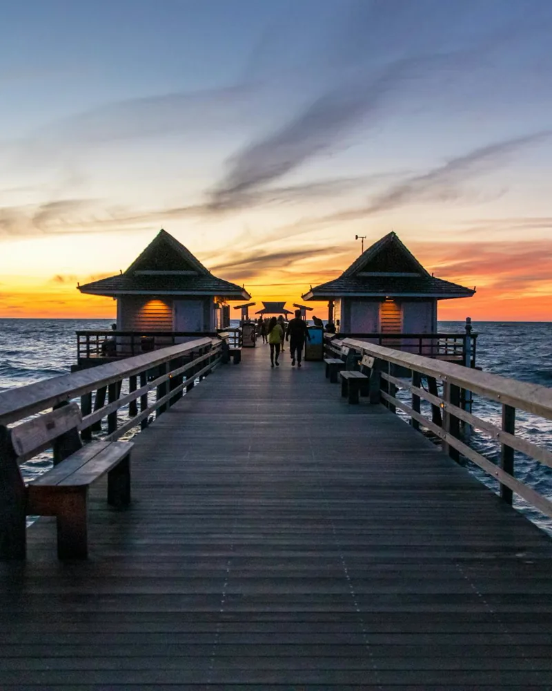 Naples Pier at sunset over the Gulf of Mexico, Southwest Florida